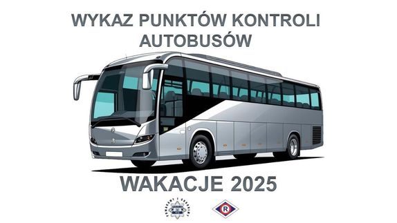 na zdjęciu widzimy autobus i napis Wykaz Punktów Kontroli Autobusów Wakacje 2025.