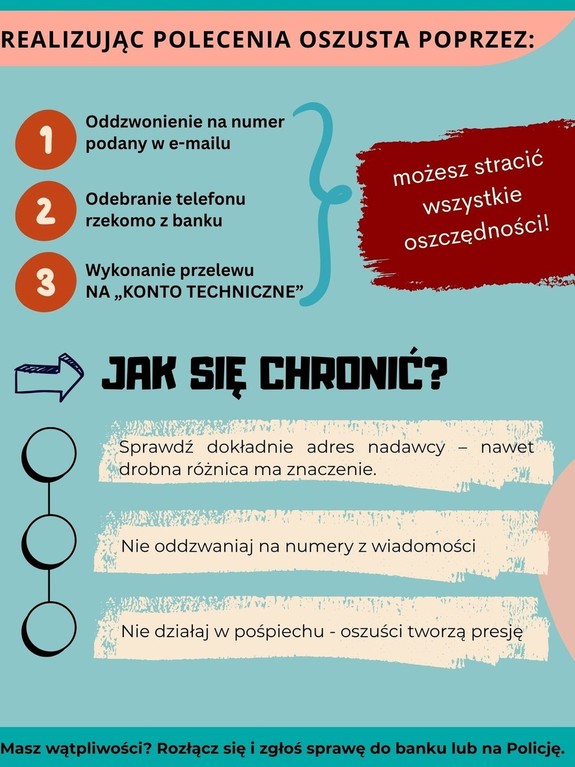 widzimy broszurę z informacją jak chronić się przed atakiem oszusta.