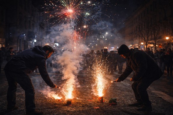 widzimy palące się fajerwerki.