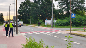 widzimy policjantów w rejonie przejścia dla pieszych.