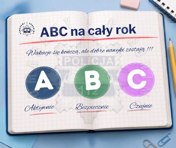 widzimy otwarty zeszyt i napis ABC na cały rok.